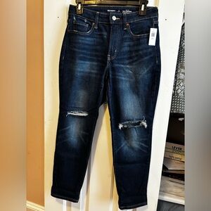 Old Navy O.G. Straight Dark Blue Distressed High-Rise Jeans